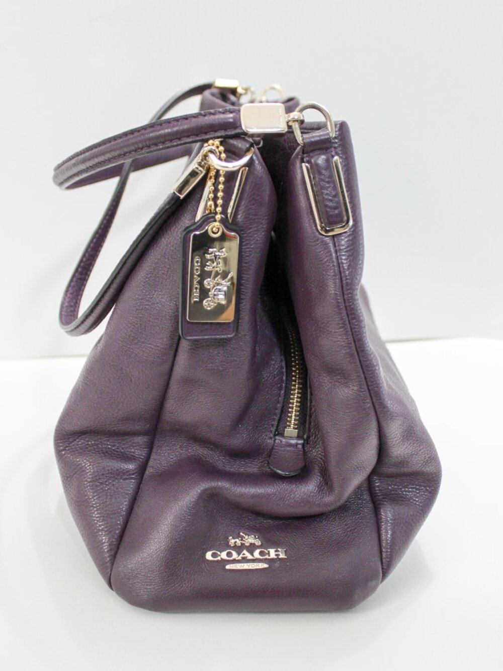 PRISTINE NWOT Coach Large Edie Shoulder Bag-Dark Purple Plum with Gold Hardware